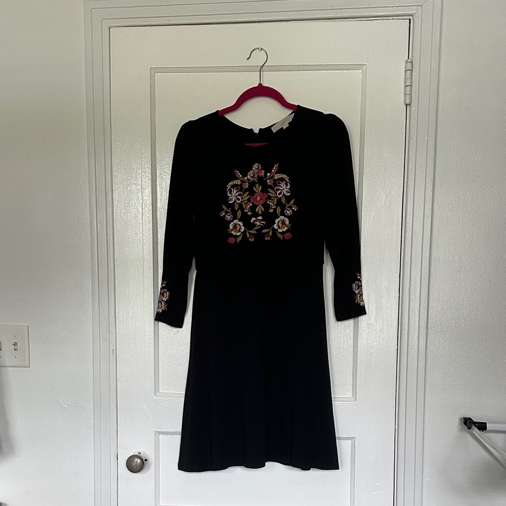 LOFT Black Dress with Colorful Floral Design